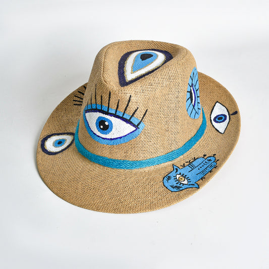 Beige with Blue Eyes and hands Hat