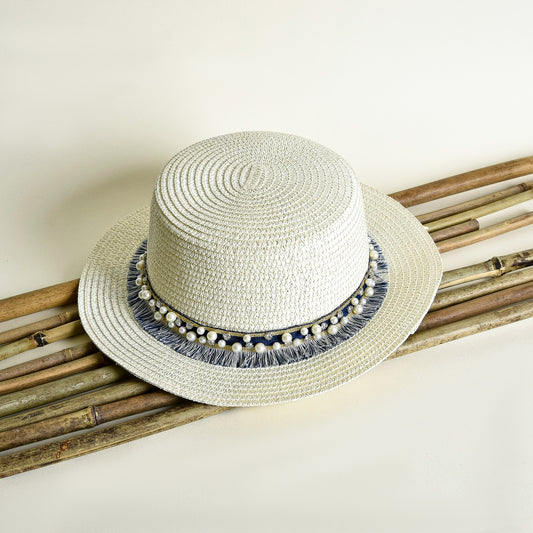 White With Pearls and Studs Hats