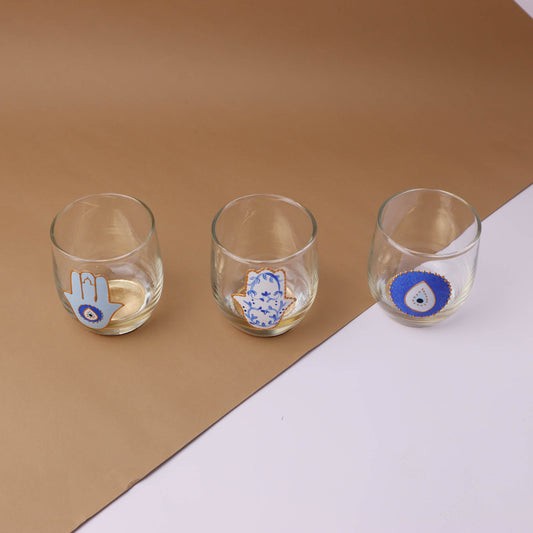 Blue Fatima Hands & Eyes Water Cups Set of Six