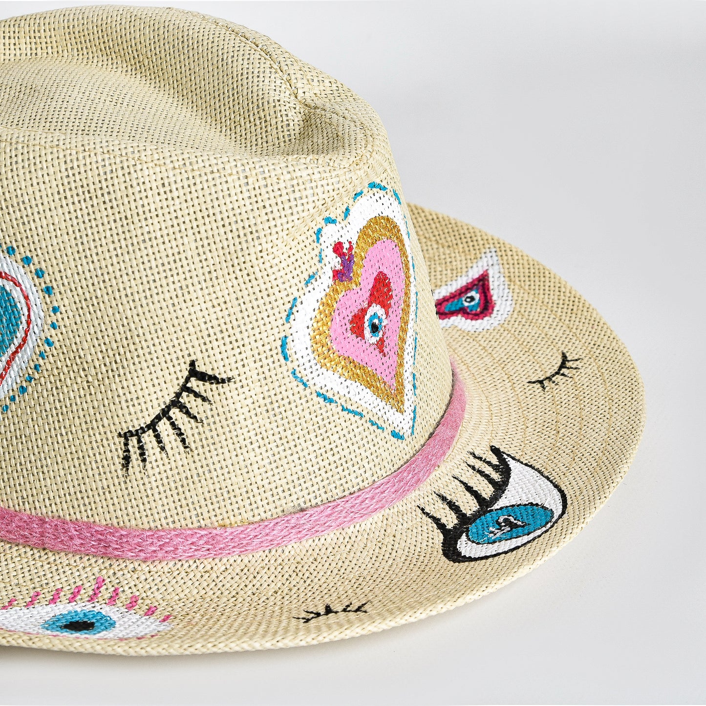 Off White with Eyes and Hearts Hat