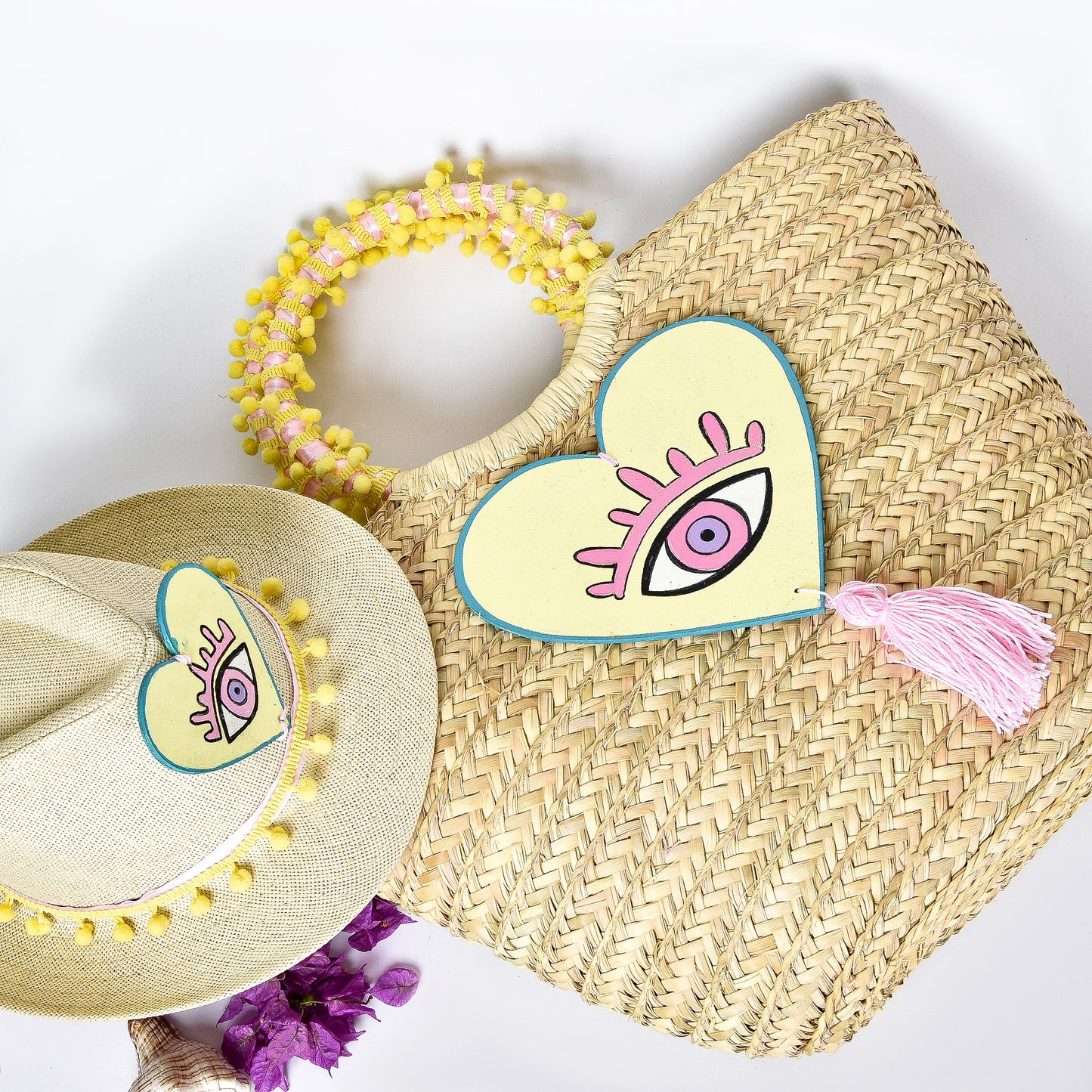 Beige Embellished Hat with Yellow Heart