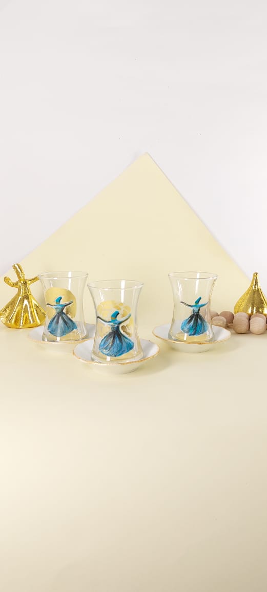 Gold Dancing Dervish Tea Cups With Saucers Set of Six