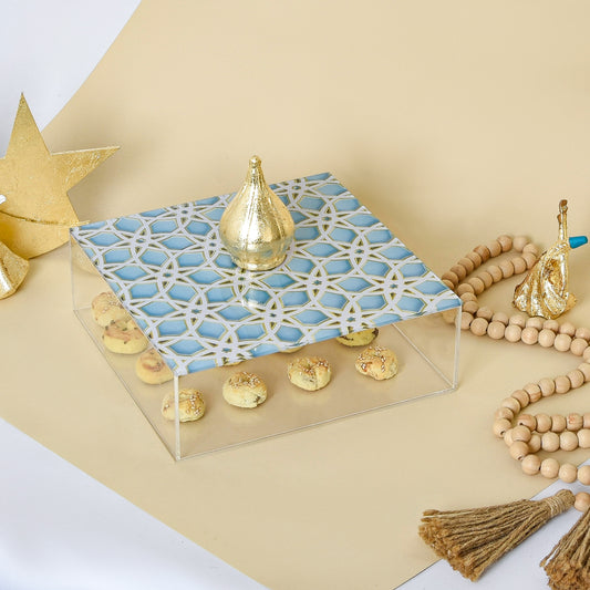 Light Blue & Gold Islamic Motifs – Acrylic Square Box