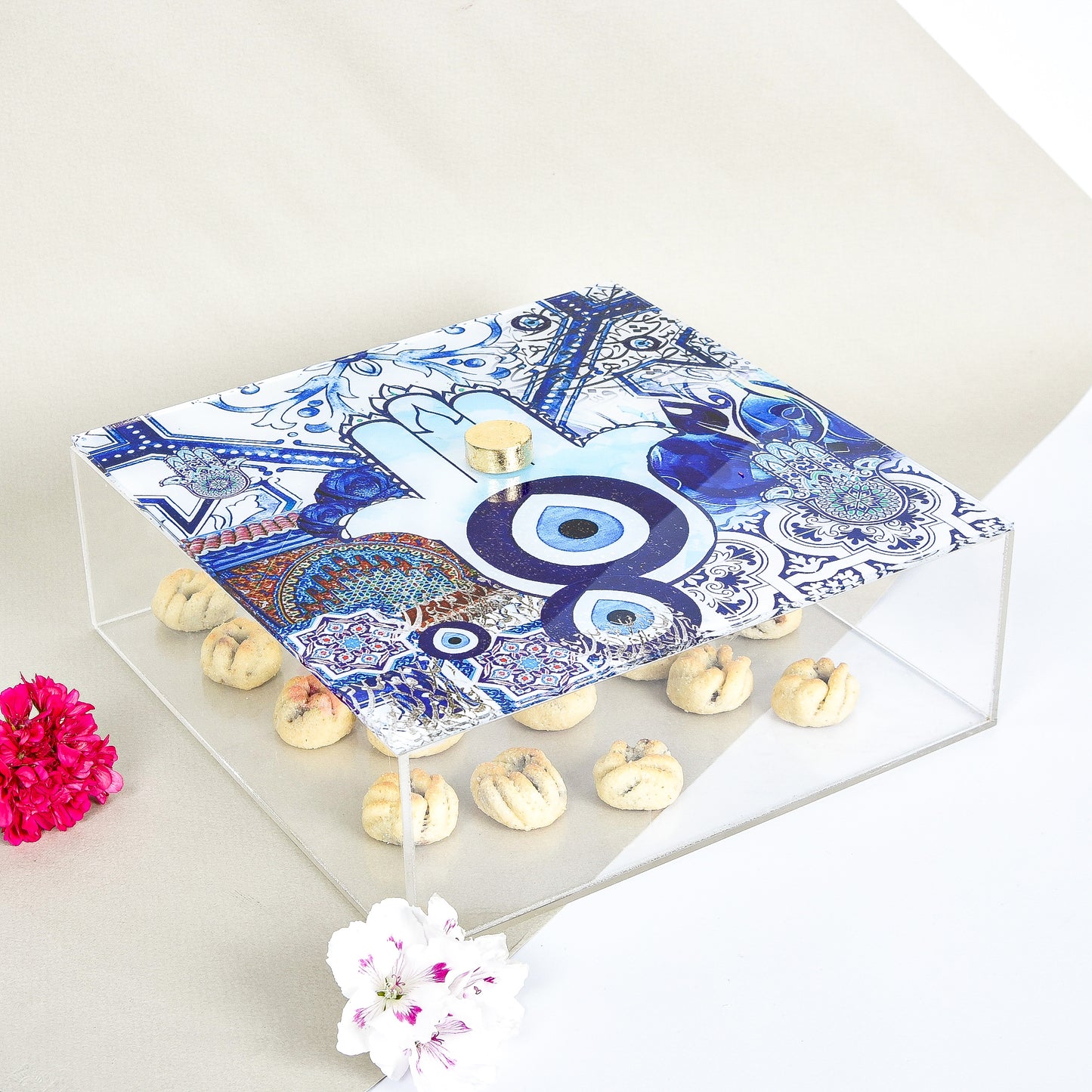 Blue Fatima Hands & Eyes Plexi Box 25X25CM