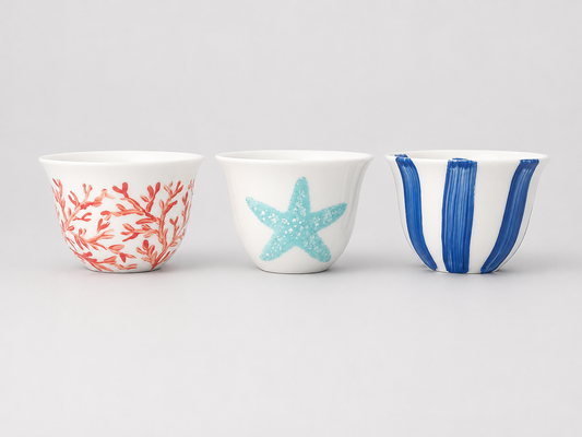 Mediterranean Sea Life Arabic Coffee Cups Set of Six