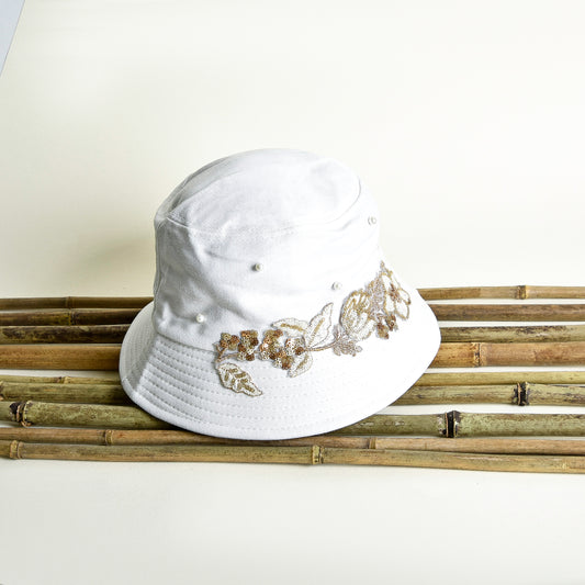 White Denim with Gold Embroidery Hat