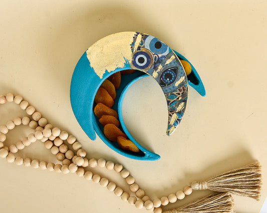 Turquoise & Gold Embellished Crescent Container