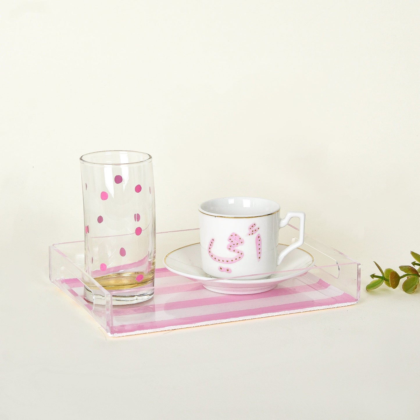 Pink Blossom Bird - Mother’s Day Hand-Painted Turkish Coffee Cup Gift Set with Plexi Tray (Ummi)
