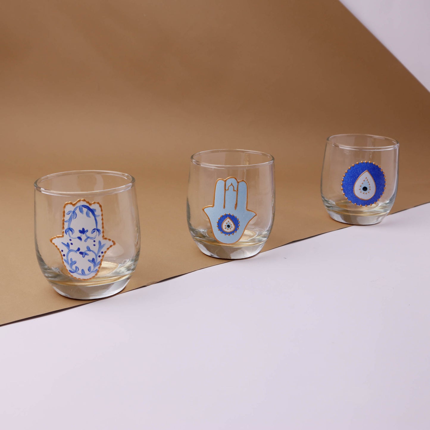 Blue Fatima Hands & Eyes Water Cups Set of Six