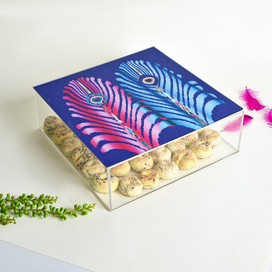 Peacock Feather – Acrylic Square Box (25x25 cm)