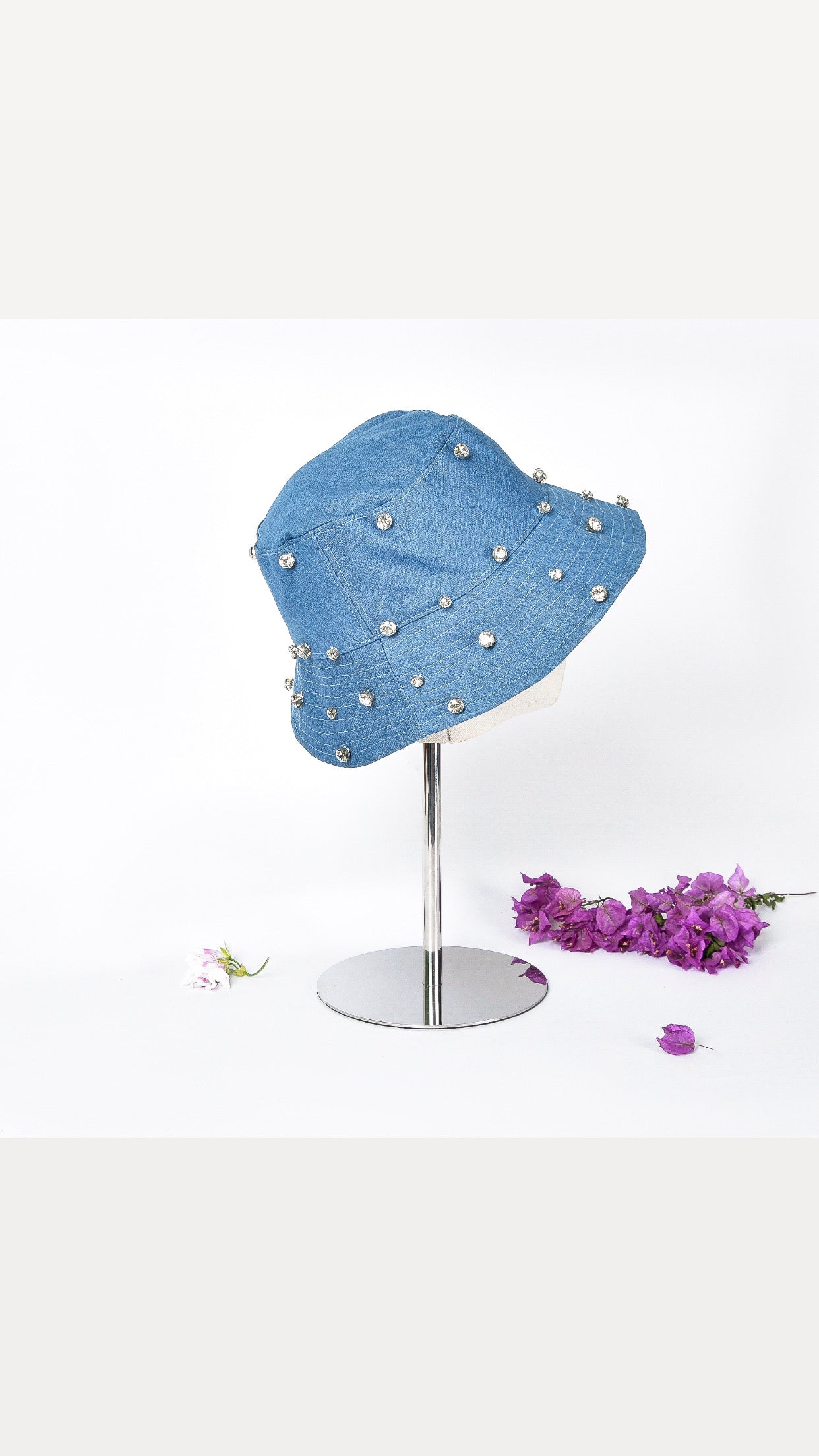 Light Blue Denim Fisherman Hat with Rhinestones