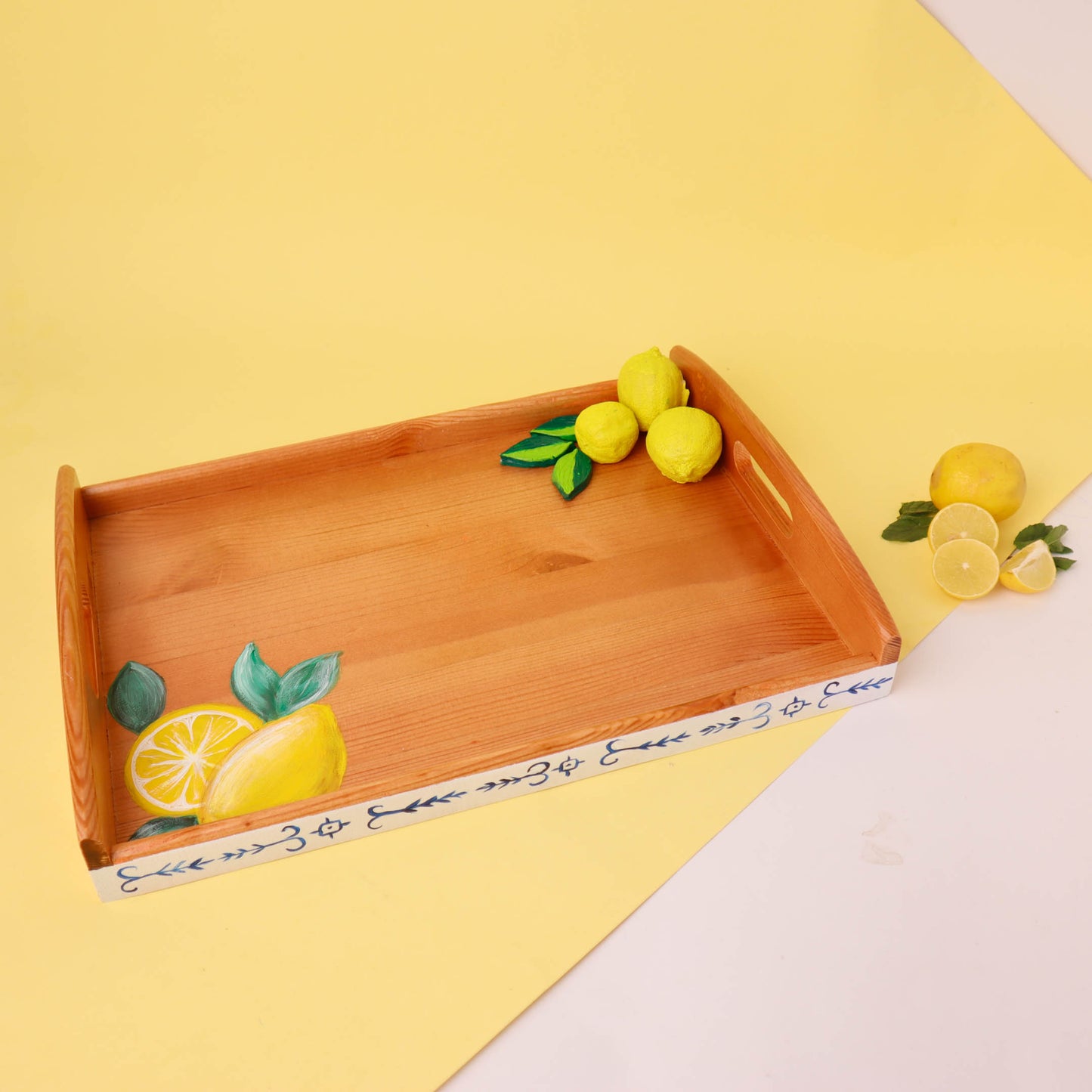 Fresh Lemons with Blue Wooden Tray