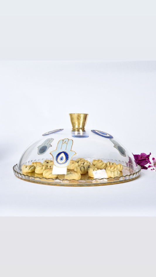 Blue Fatima Hands & Eyes Cake Plate With Base 30CM