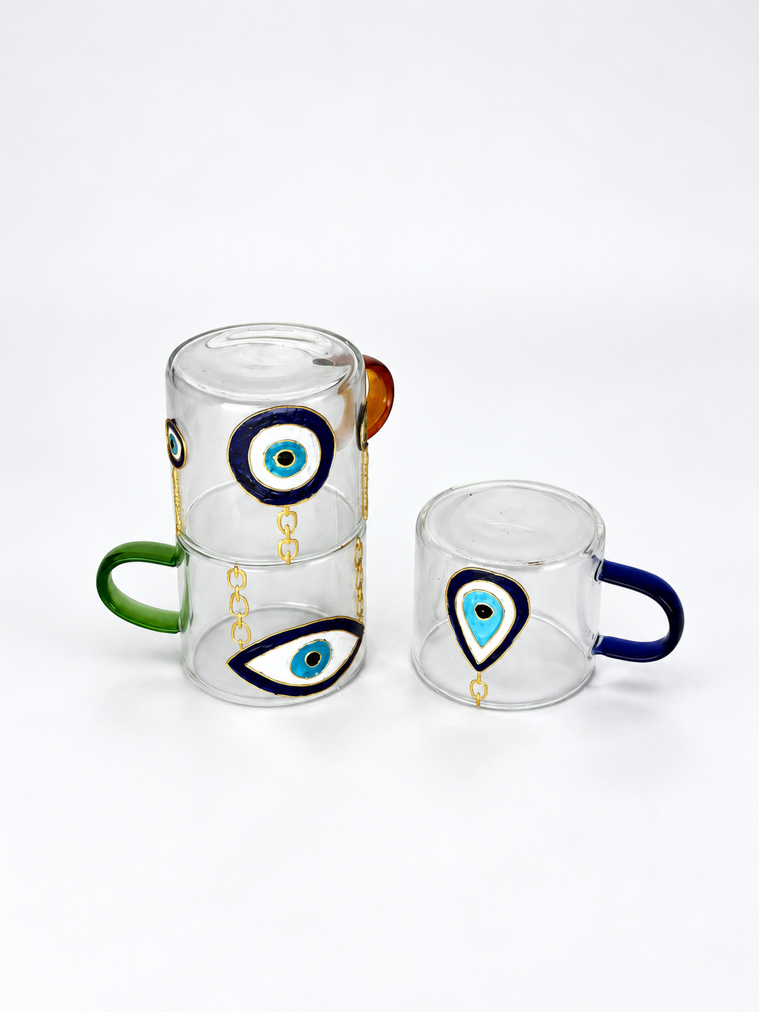 Golden Nazar with Chains White Coffee Cups Set of Six