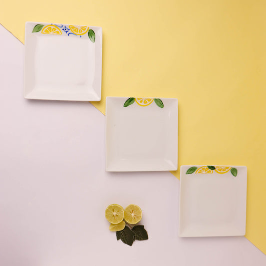 Fresh Lemons with Blue Dessert Plates Set of Six