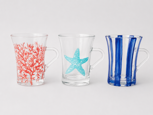 Mediterranean Sea Life Tea Cups with Handles Set of Six