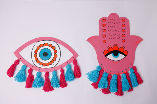 Dark Pink Eye & Hand Wall Décor With Tassels