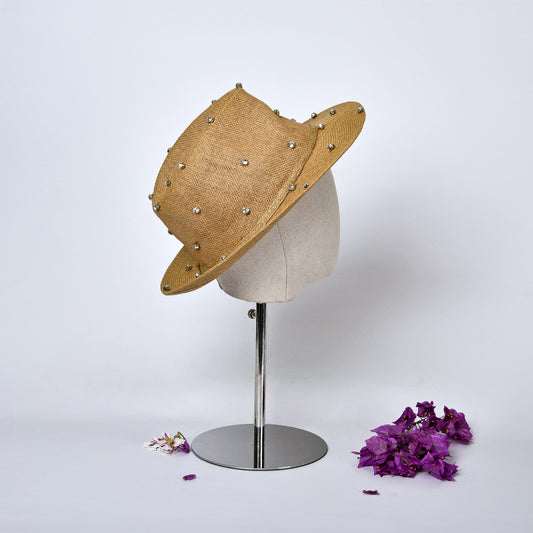 Beige Medium Hat with Rhinestones