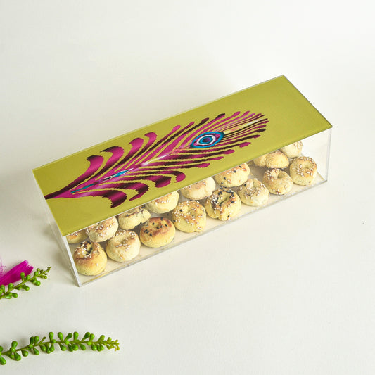 Peacock Feather – Acrylic Long Box (30x10 cm)