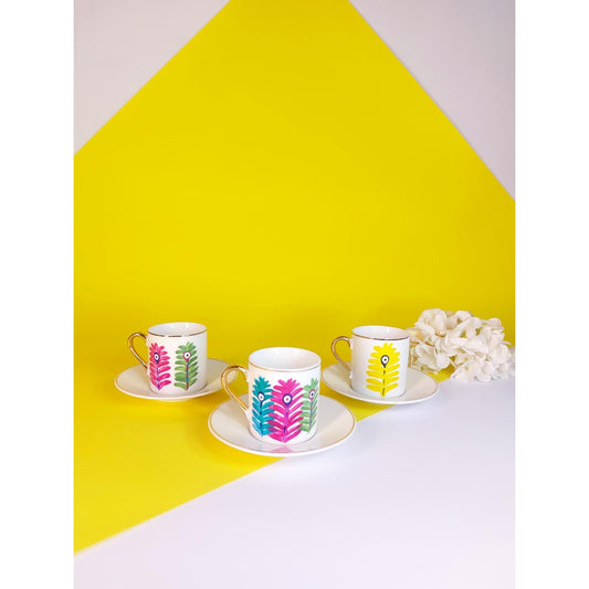 Three Feathers Hand-Painted Turkish Coffee Cup Set