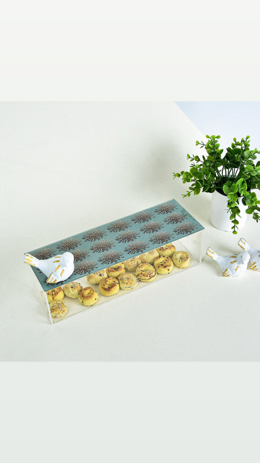 Bird & Flower Gold Accents – Acrylic Long Box (30x10 cm)