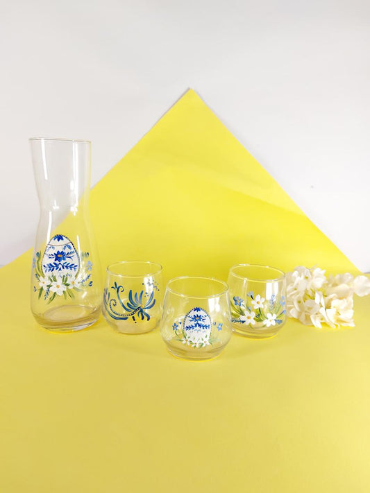 Blue Easter Egg Water Cups Set of Six with Bottle