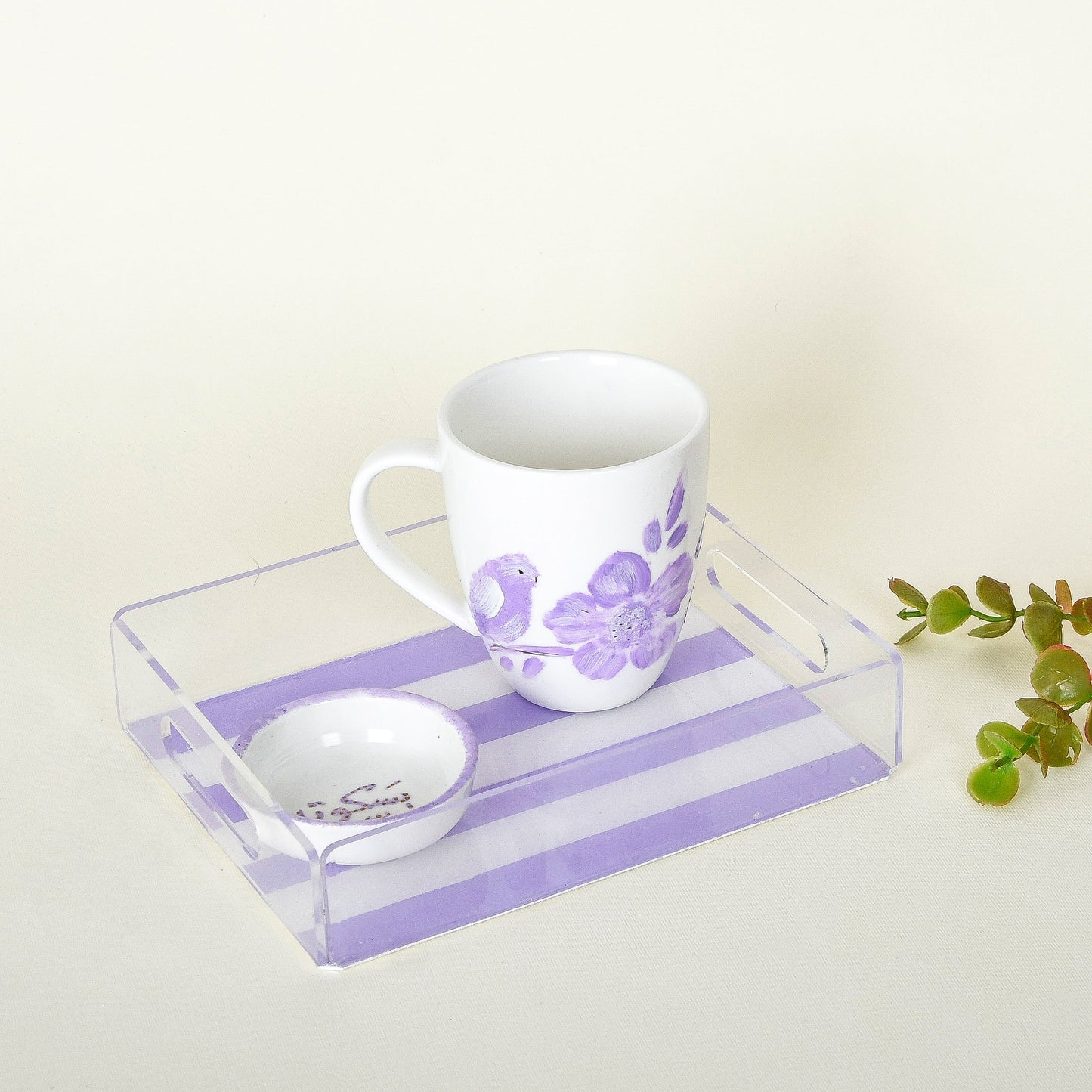 Lavender Blossom -Mother’s Day Hand-Painted Mug Gift Set with Plexi Tray (Sit El Kul)