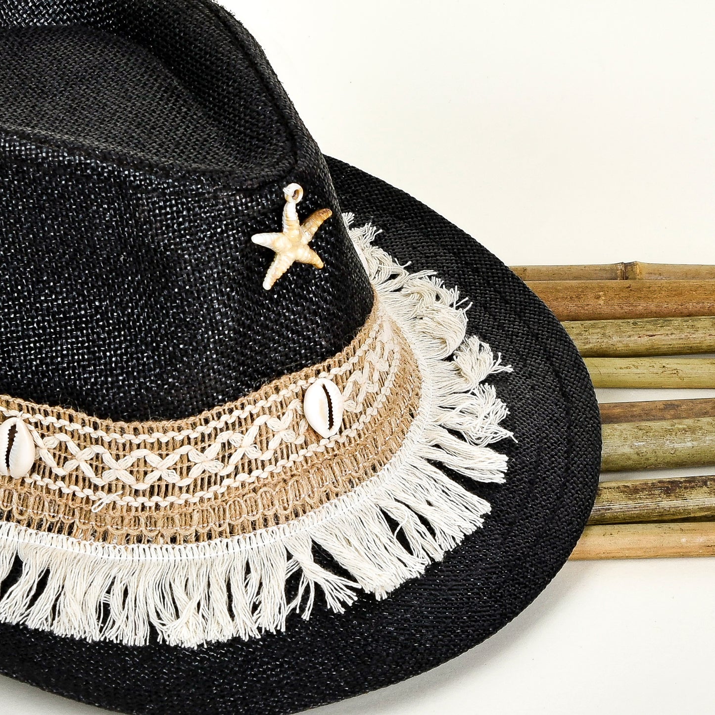 Black With Beige Embellishment Hat