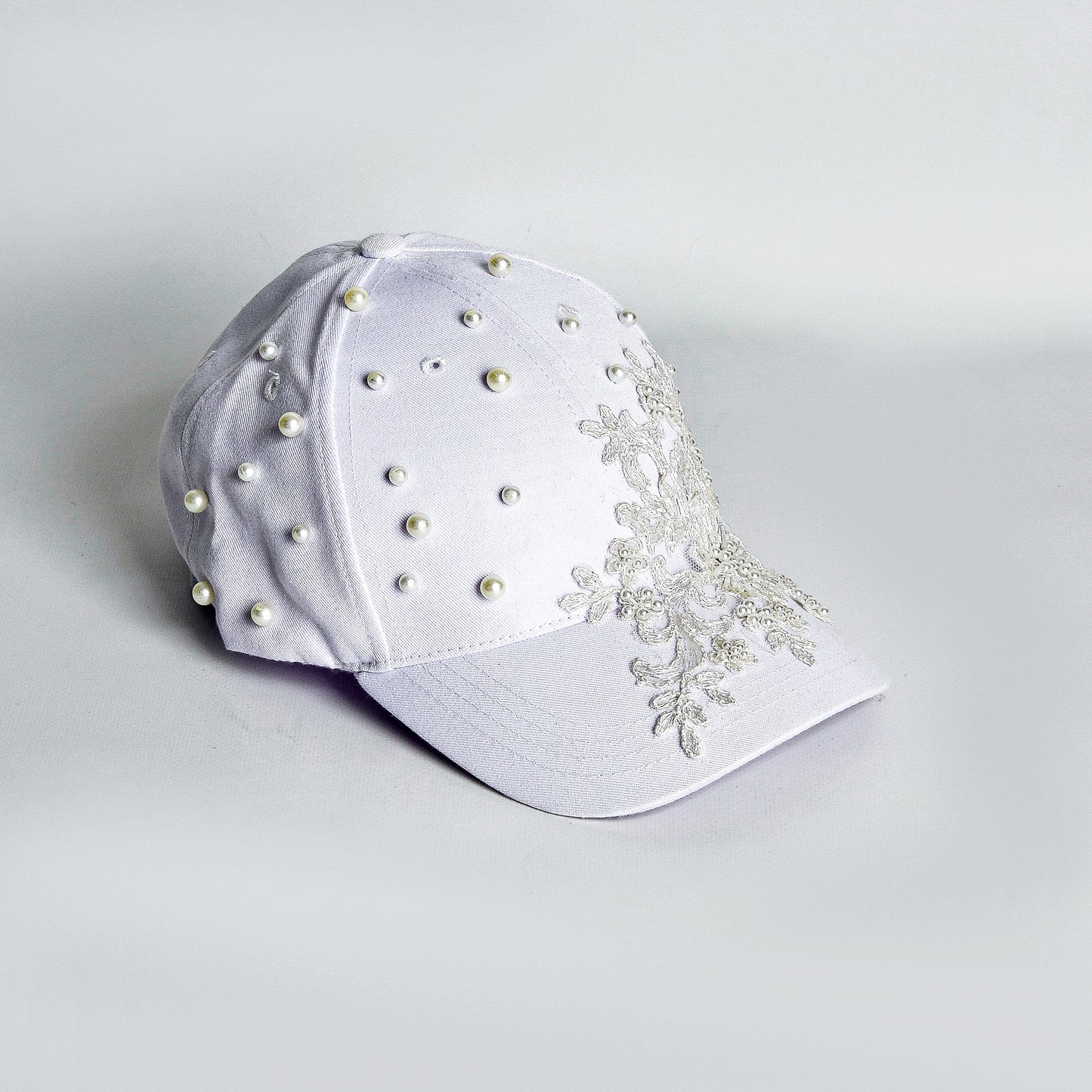 White Lace and Pearls White Cap