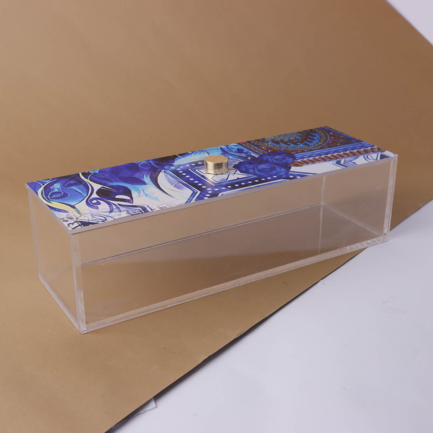 Blue Fatima Hands & Eyes Plexi Box 30X10CM