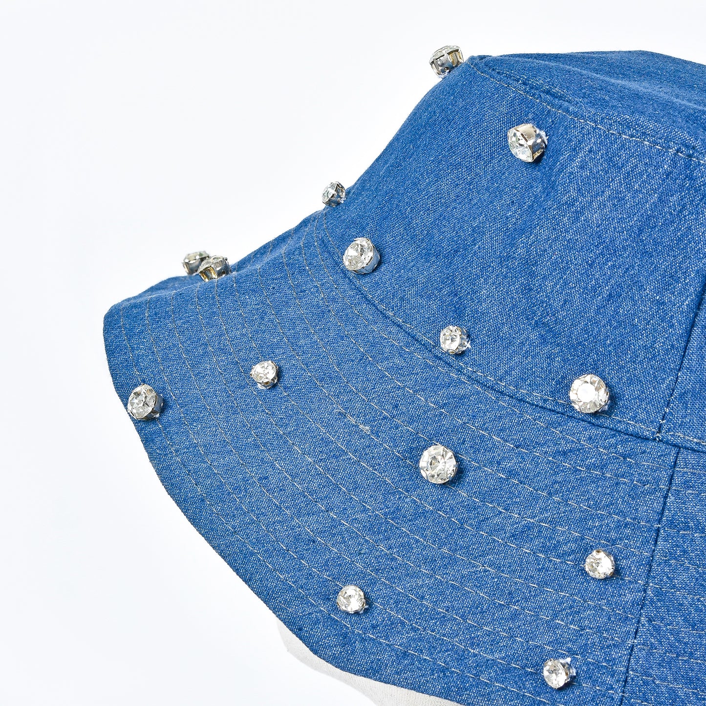 Light Blue Denim Fisherman Hat with Rhinestones