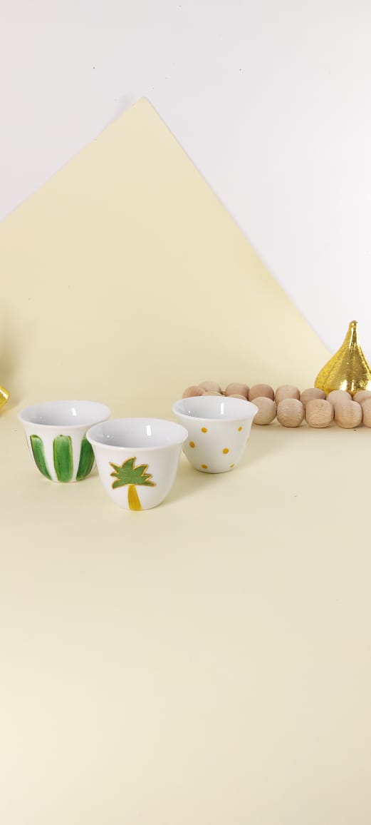 Green Palm Tree Arabic Coffee Cups Set of Six