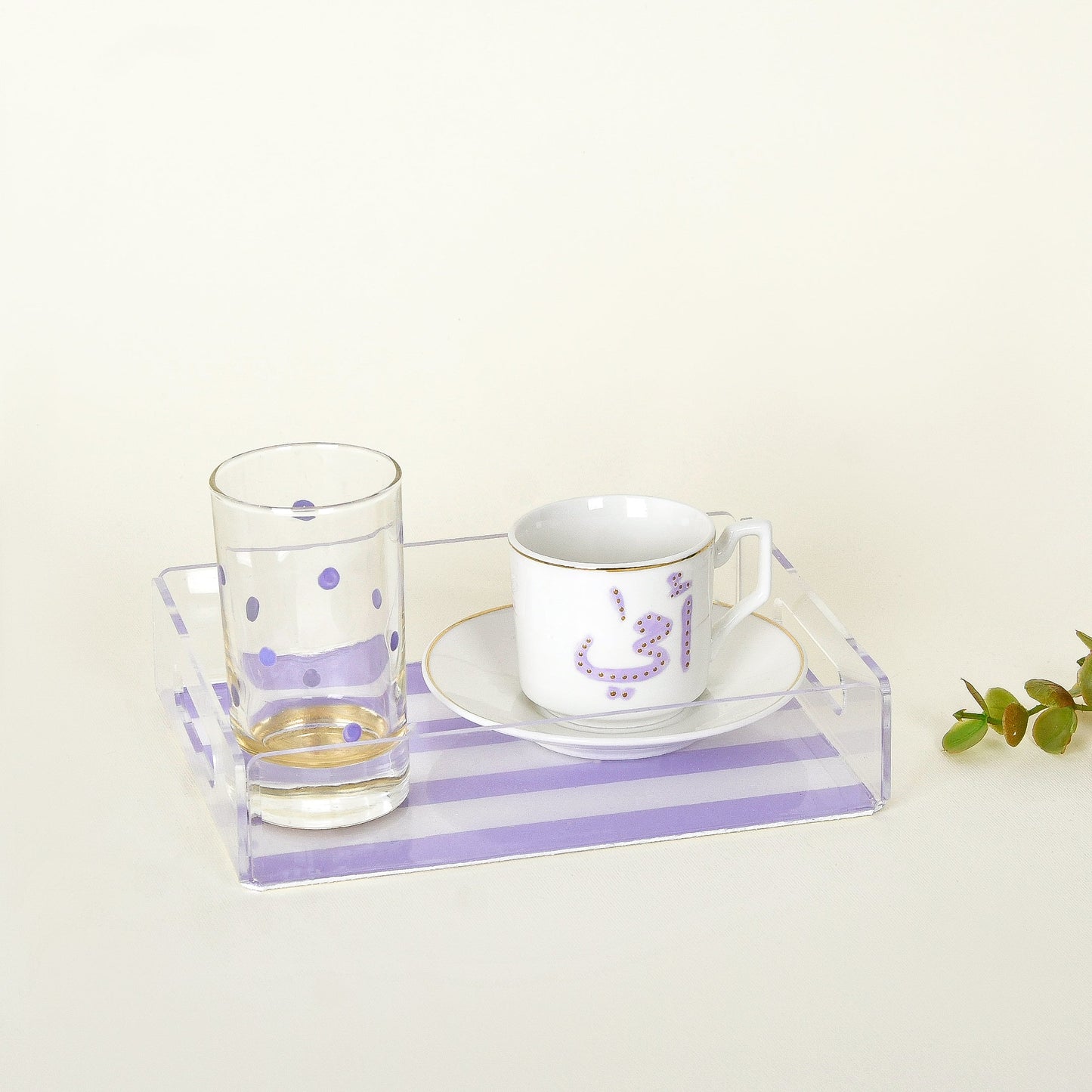Lavender Blossom ƒ?? Motherƒ??s Day Hand-Painted Turkish Coffee Cup Gift Set with Plexi Tray (Ummi)