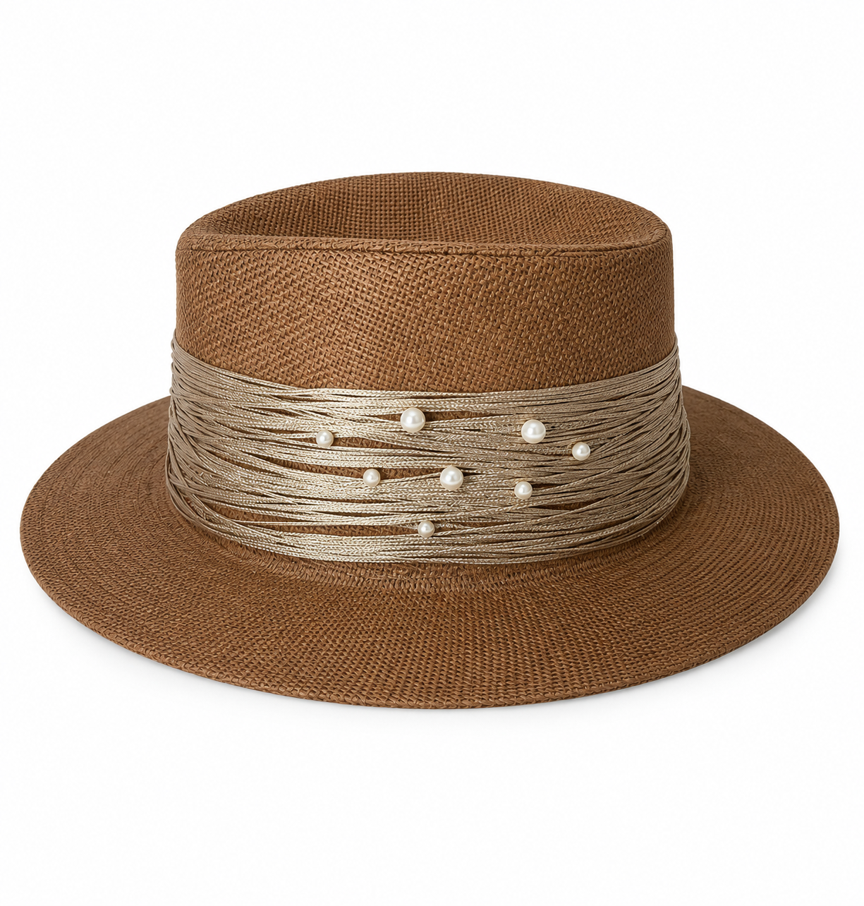 🌟 Handmade Brown Hat with Golden Embellishment Big Flower