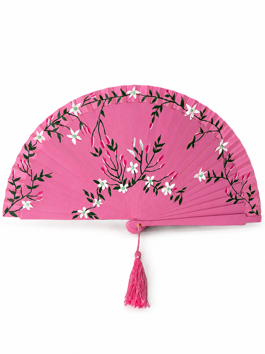 🌸 Hand-Painted All Pink Fan – Jasmine Blossoms