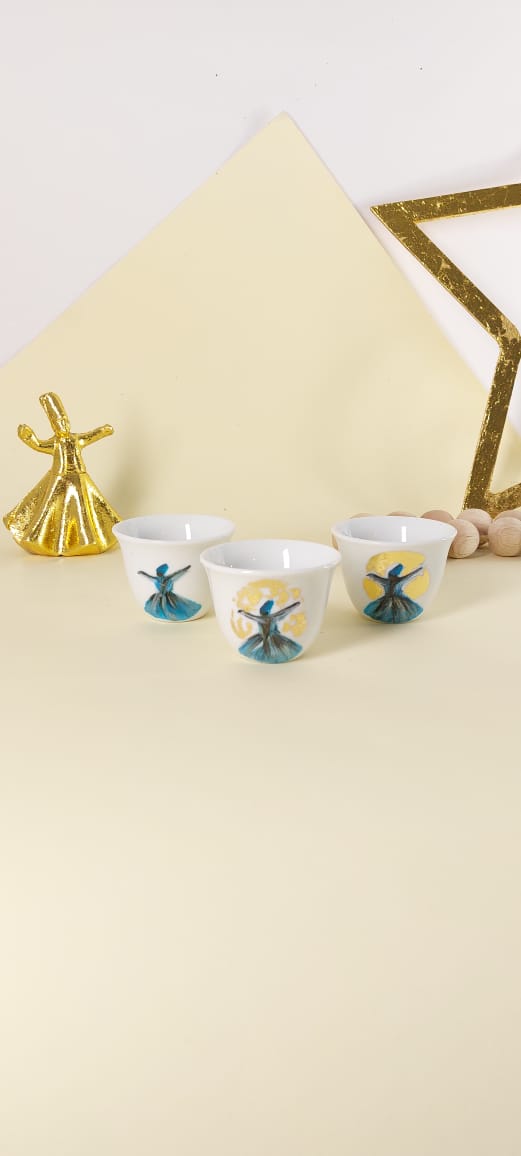 Gold Dancing Dervish Arabic Coffee Cups Set of Six