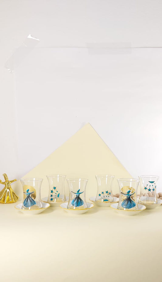 Gold Dancing Dervish Tea Cups With Saucers Set of Six