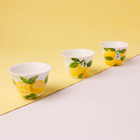 Fresh Lemons with Blue Arabic Coffee Cups Set of Six