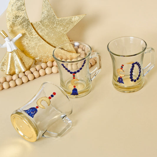 Egyptian Khayamiah Beaded Crescent with Gold Leaf – Tea Cups with Handles Set of Six