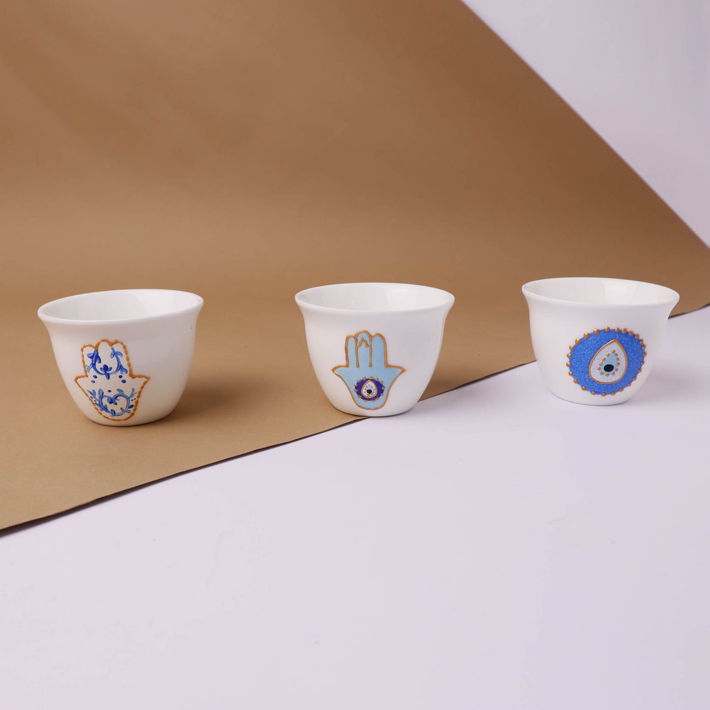 Blue Fatima Hands & Eyes Arabic Coffee Cups Set of Six