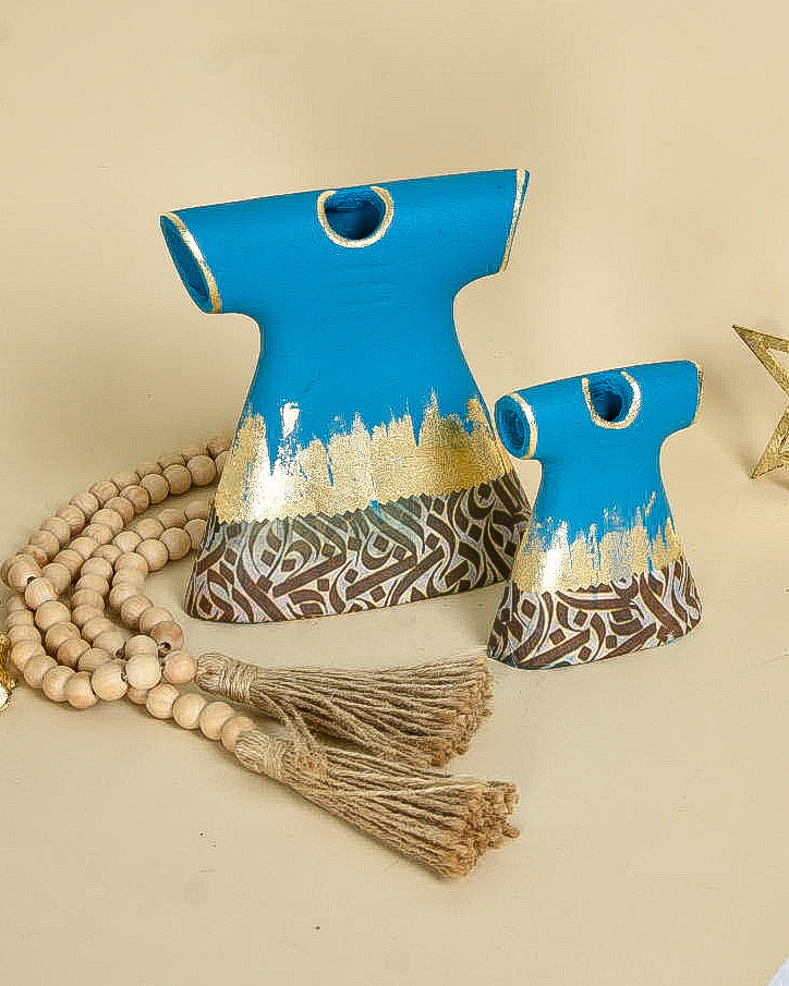 Turquoise Blue & Gold Calligraphy – Clay Kaftan Set