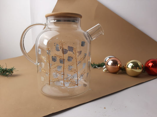 Three Christmas Deers Gold & White Teapot