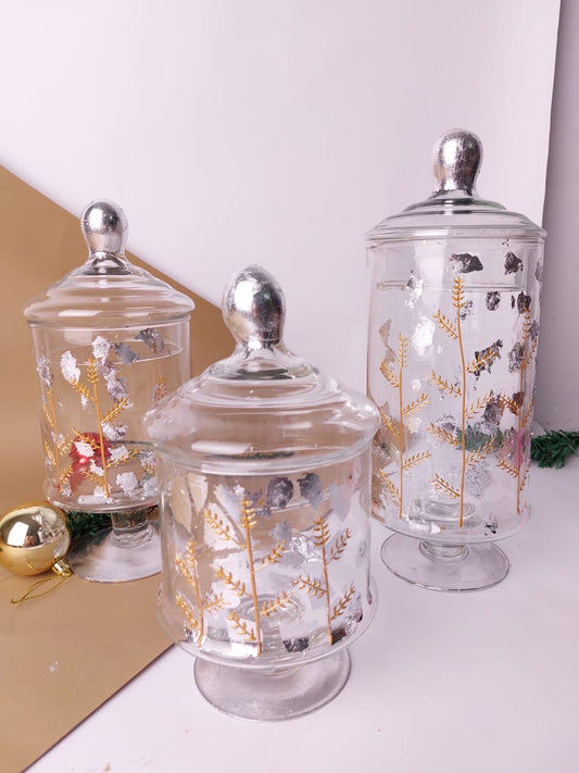 Three Christmas Deers Gold & White Candy Jars Set of 3