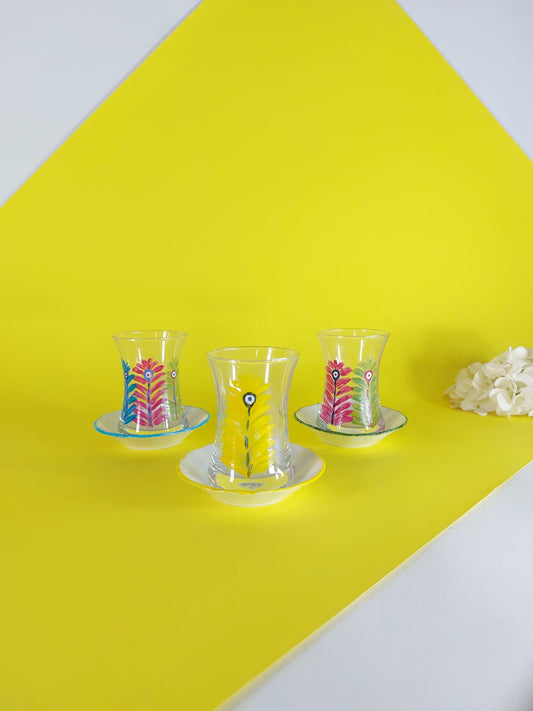 Three Feathers Hand-Painted Tea Glass Set