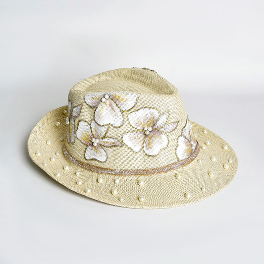 Off White with Flowers and Pearls Hat