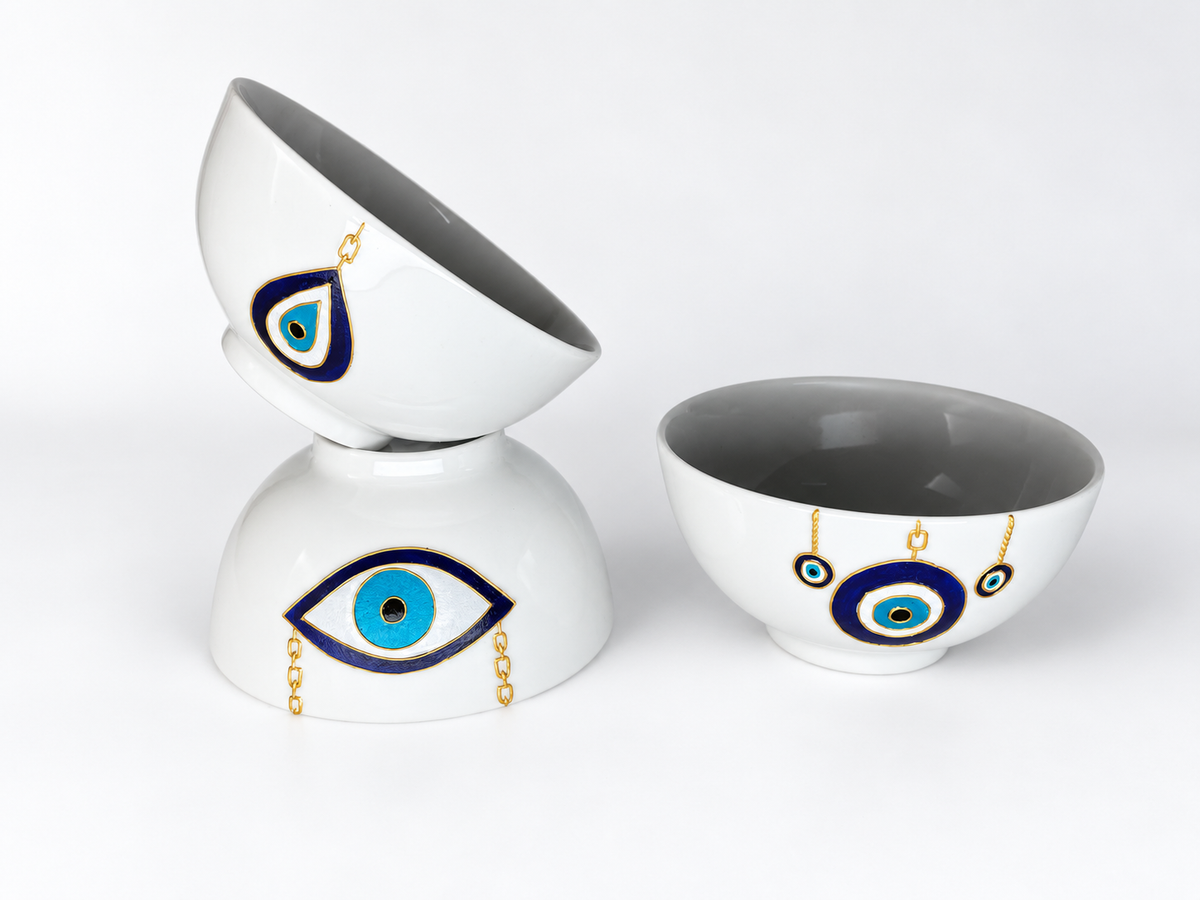 Golden Nazar with Chains Nut Bowls Set of Three