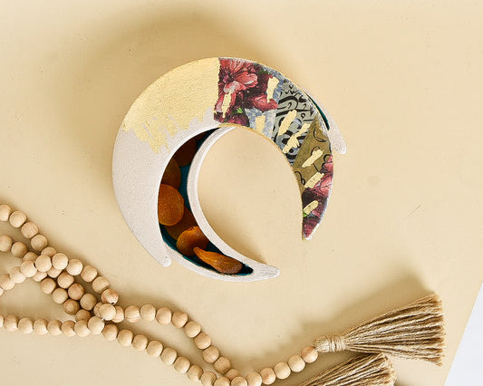 Off White & Gold Embellished Crescent Container