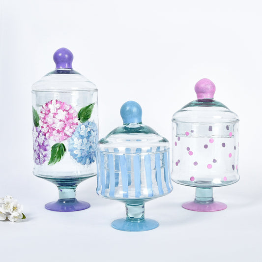 Hydrangea with Dots and Stripes Sweet Containers set of 3