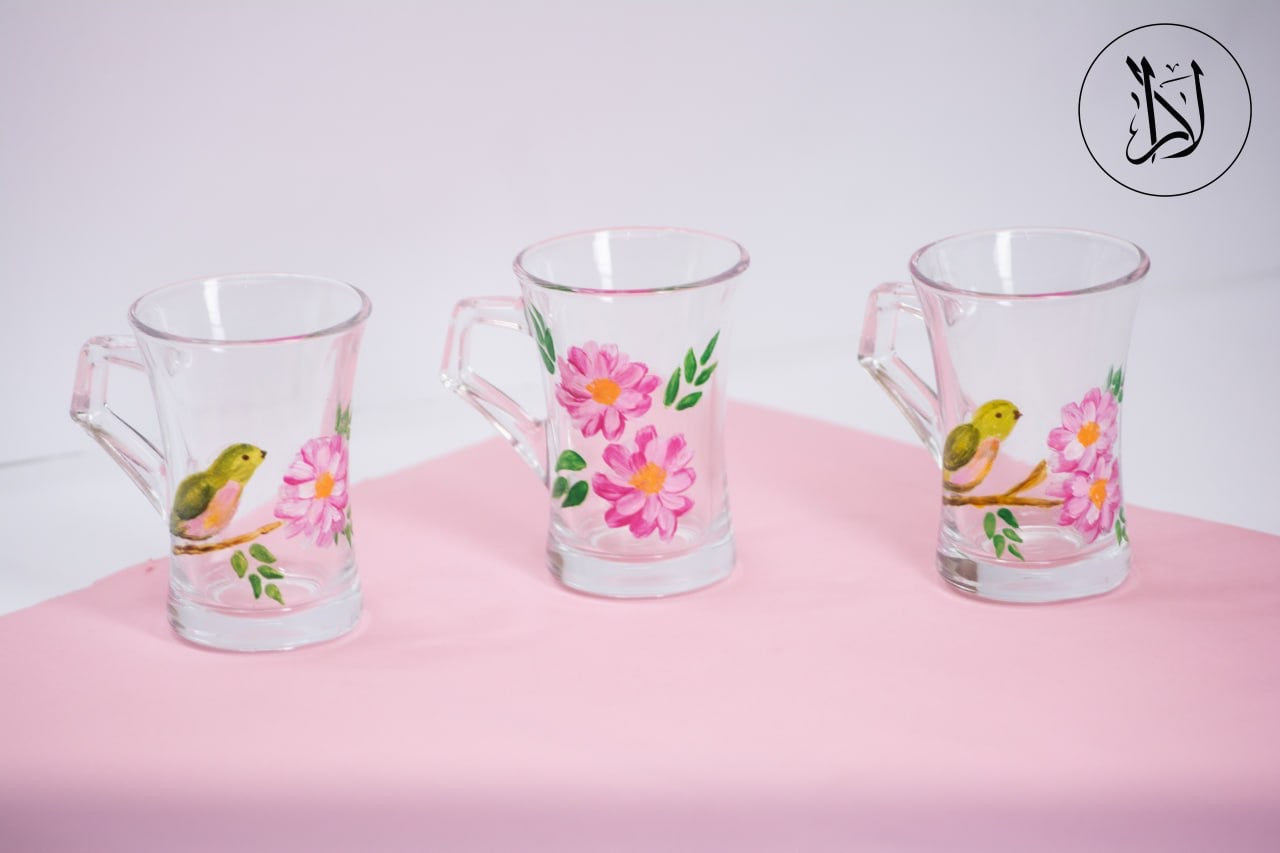 Bird & Flower Pink Blooms – Tea Cups with Handles (Set of 6)