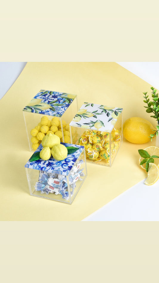 Fresh Lemons with Blue Boxes Set of 3 10X10X10CM 10X10X8CM 10X10X12CM